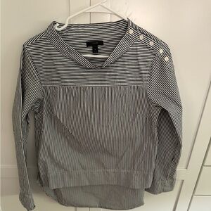 J Crew Black White Classic Stripe Funnelneck Pullover Blouse Top Size 4